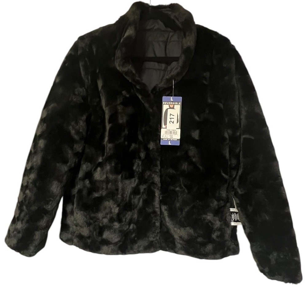 Nicole Miller Reversible Faux Fur Puffer Jacket Black Large New